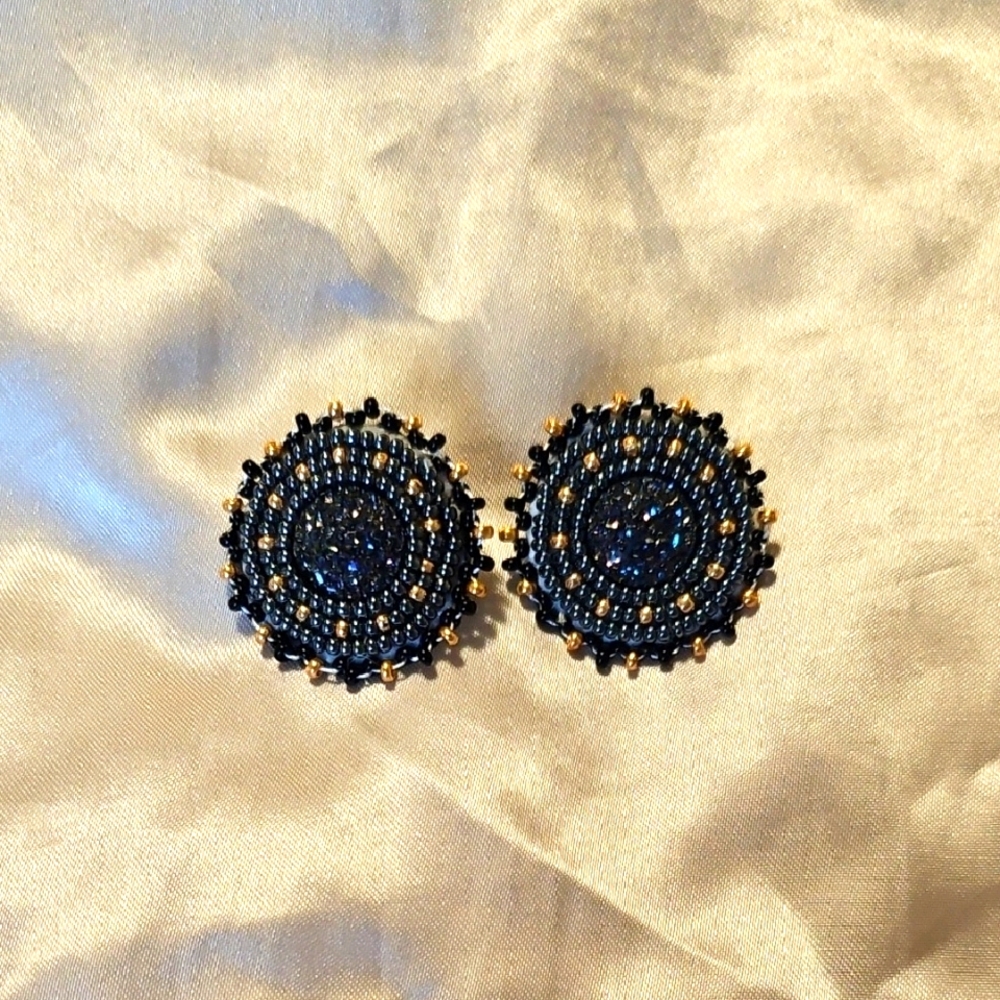 Chic Blue and Gold Beaded Earrings